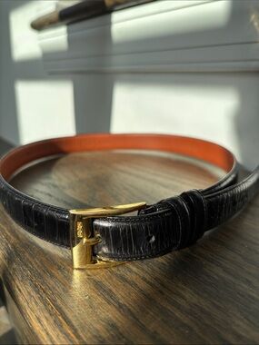 Ralph Lauren croc textured belt, black, gold tone buckle, size M